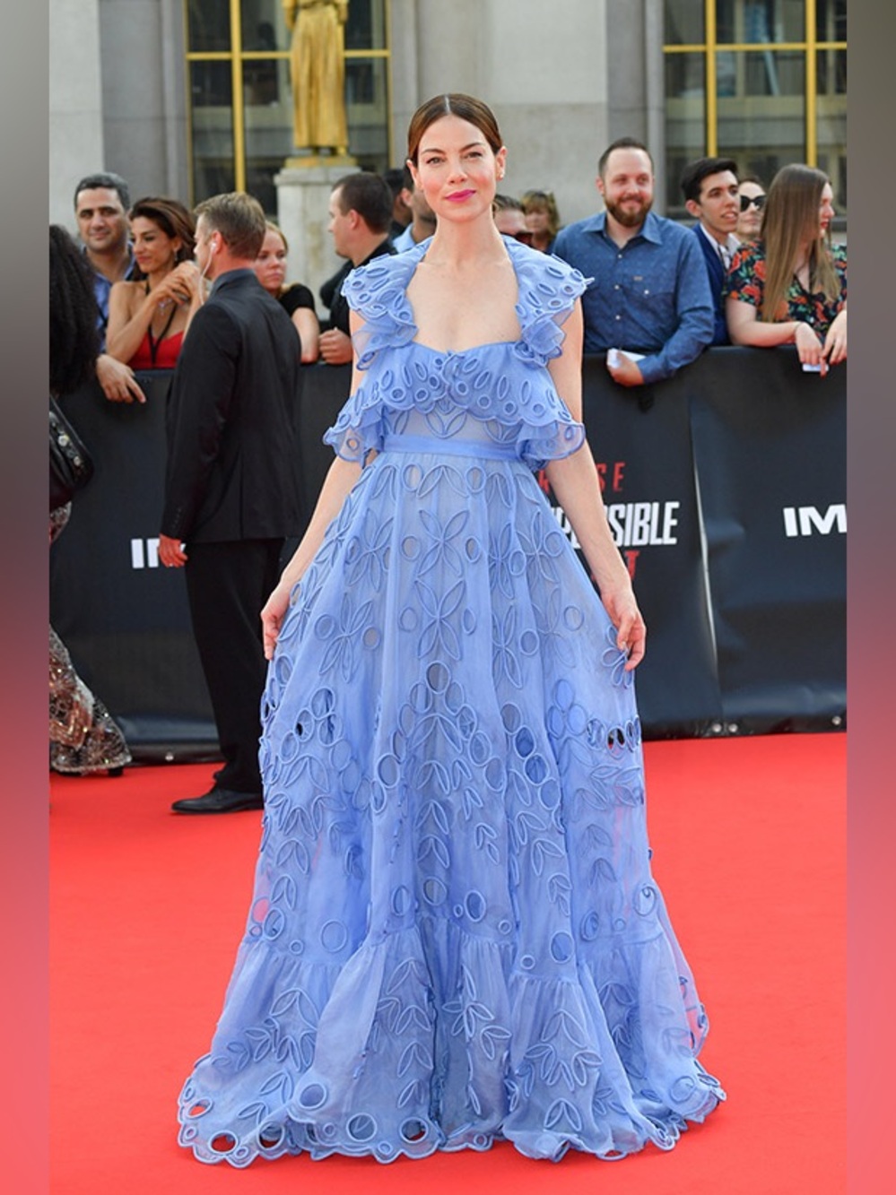 VALENTINO RUNWAY BLUE EMBROIDERED LACE GOWN IT 42